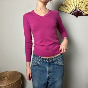 y2k vintage banana republic pink merino wool fitted v neck sweater top